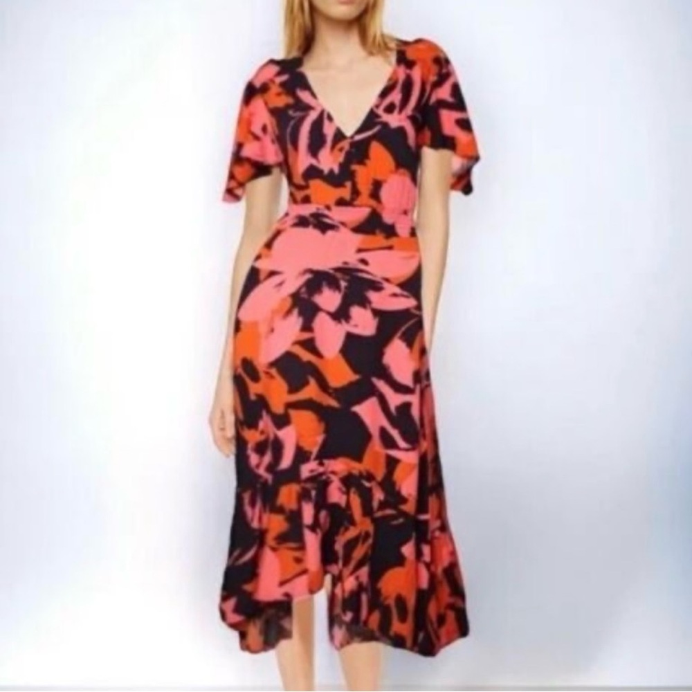 Abel The Label Anthropologie Navy Pink And Orange High Low Clare Dress